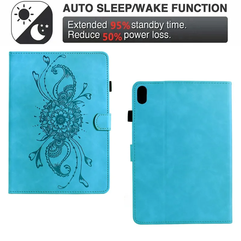 For Samsung Galaxy Tab S12+ Case Mandala Imprinted Leather Tablet Cover with Card Slots - Sky Blue