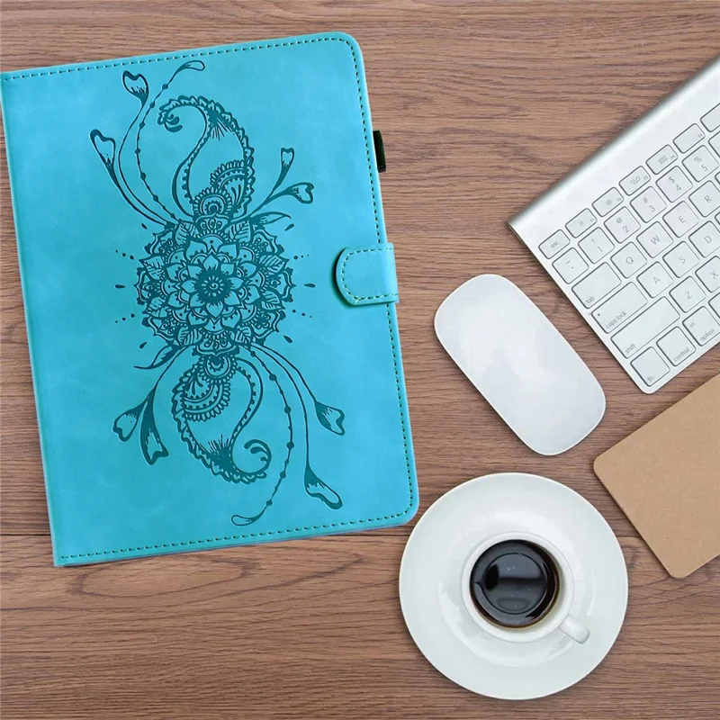 For Samsung Galaxy Tab S12+ Case Mandala Imprinted Leather Tablet Cover with Card Slots - Sky Blue
