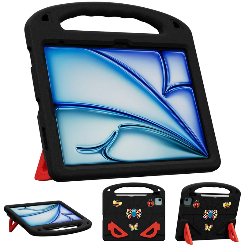 EVA-Hülle für iPad Air 11 (2026) / (2025) / (2024) / Air (2022) / (2020) / Pro 11 (2025) / (2024) / (2022) / (2021) / (2020) / (2018) Cartoon-Insekten stoßfester Tablet-Bezug mit Griff und Ständer – Schwarz Rot