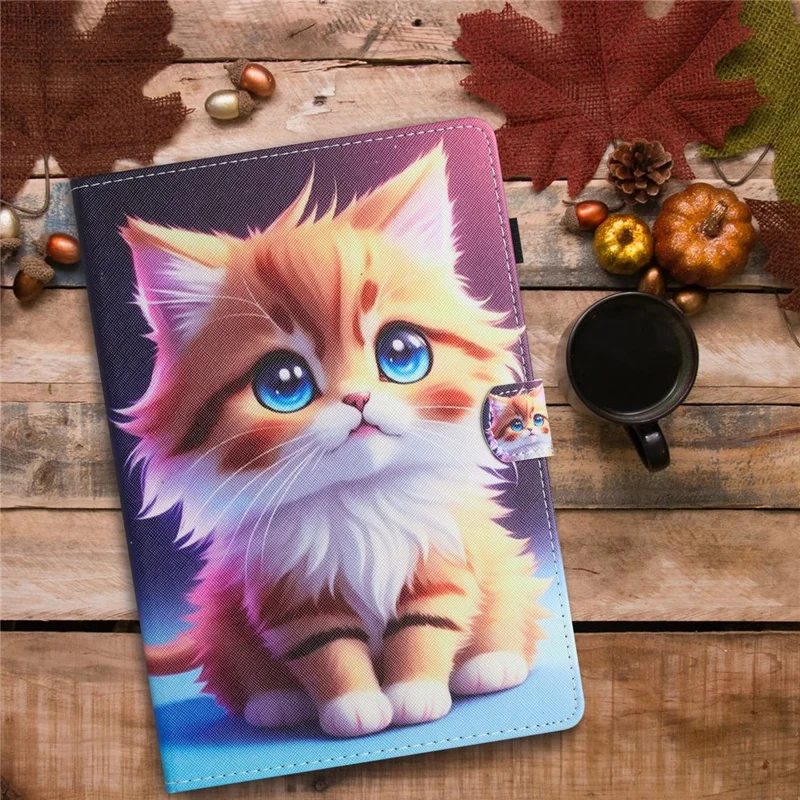 غطاء لجهاز Samsung Galaxy Tab S12+ بتصميم طباعة جلد مع حامل بطاقات - قطة صفراء