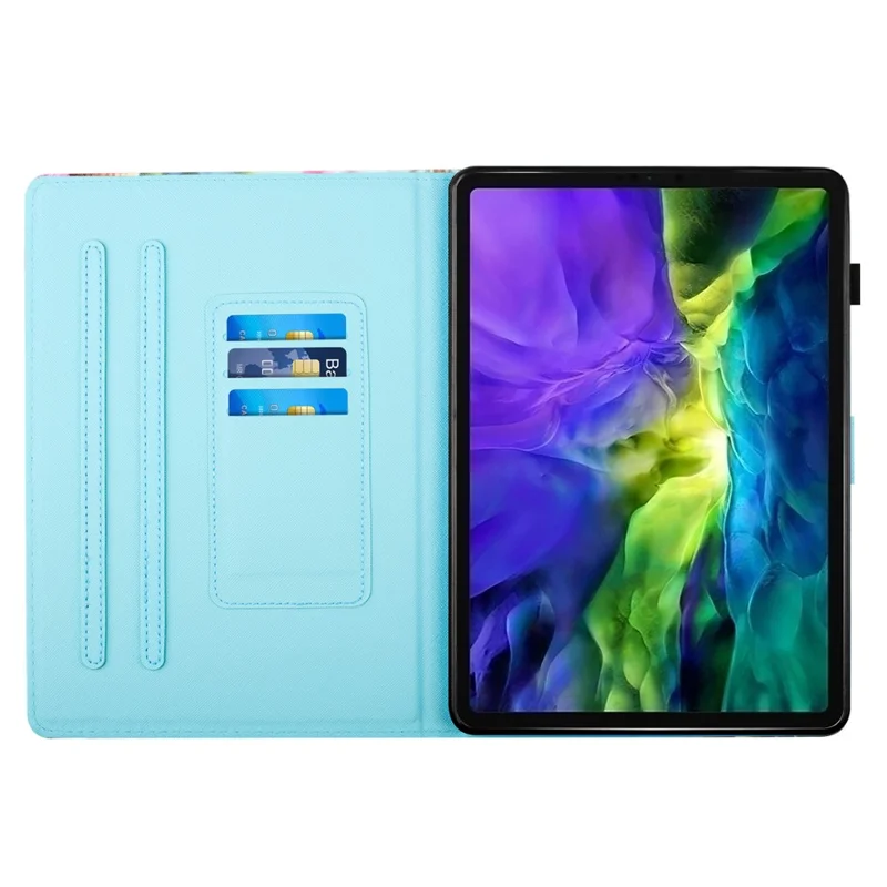 غطاء لجهاز Samsung Galaxy Tab S12+ بتصميم طباعة جلد مع حامل بطاقات - قطة صفراء