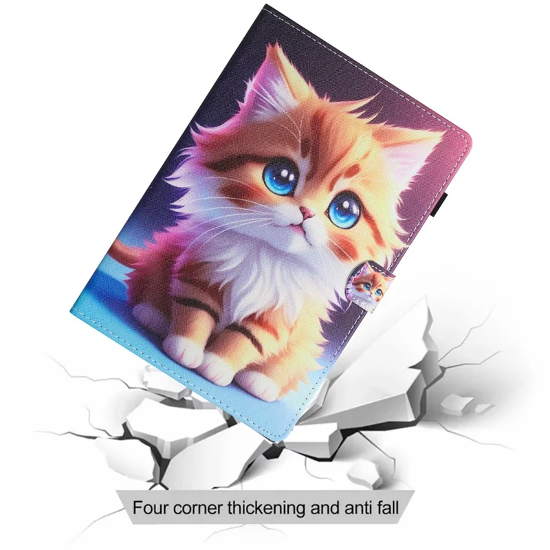 غطاء لجهاز Samsung Galaxy Tab S12+ بتصميم طباعة جلد مع حامل بطاقات - قطة صفراء