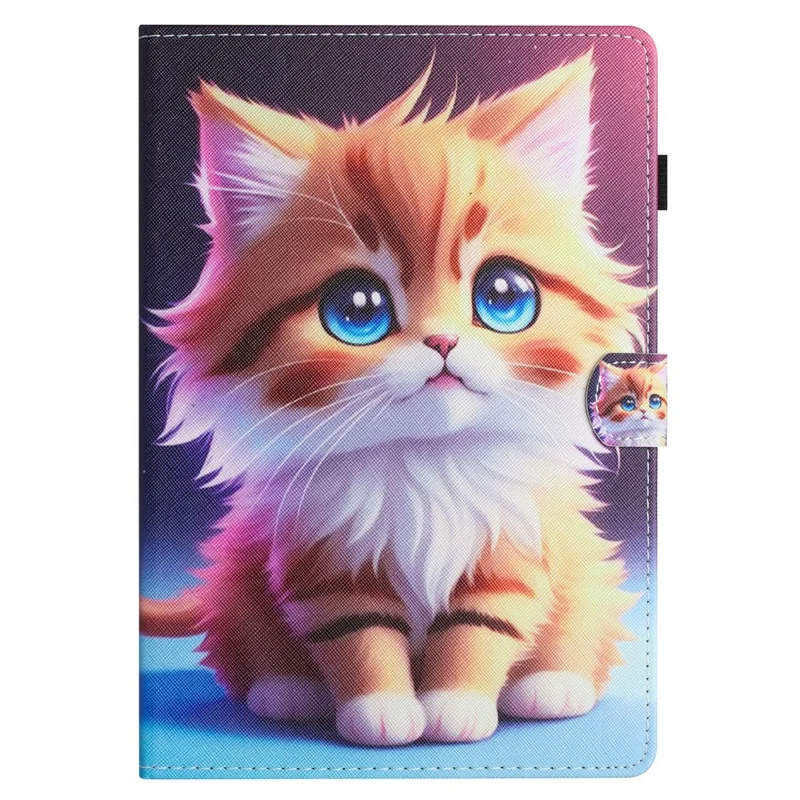 غطاء لجهاز Samsung Galaxy Tab S12+ بتصميم طباعة جلد مع حامل بطاقات - قطة صفراء