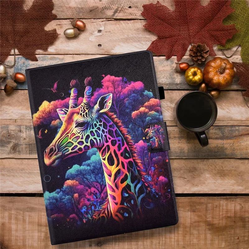 For Samsung Galaxy Tab S12+ Stand Case Pattern Printing Tablet Leather Cover with Card Slots - Giraffe