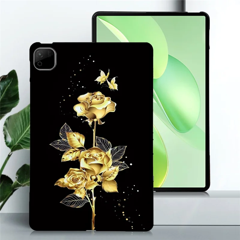 For Honor Pad X9b Max TPU Case Mønstertrykt Slin Tablet Beskyttelsesdæksel - Gylden Sommerfugl Rose