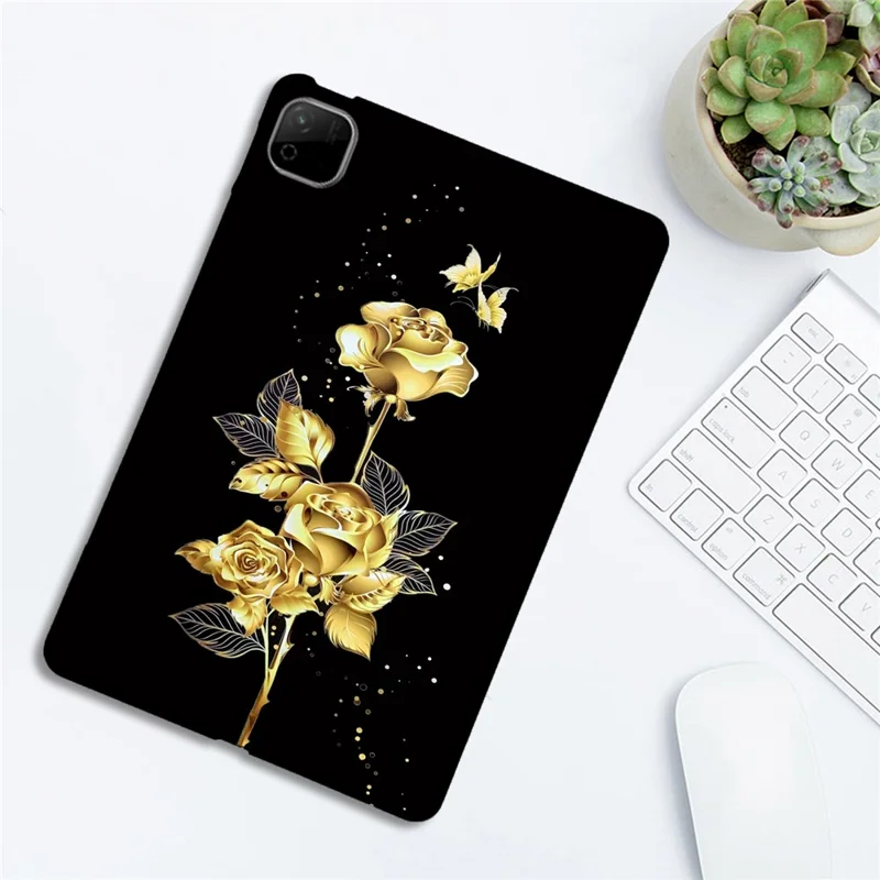 For Honor Pad X9b Max TPU Case Mønstertrykt Slin Tablet Beskyttelsesdæksel - Gylden Sommerfugl Rose