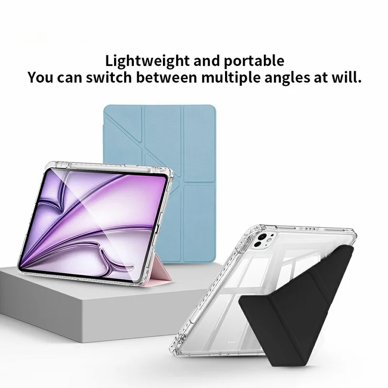 ZGA Protective Case For iPad 10.2 (2021) / (2019) / (2020) , Y-Fold Stand PC + TPU Tablet Cover Built-In Pen Slot - Black