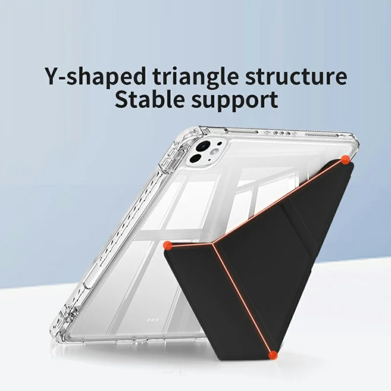 ZGA Protective Case For iPad 10.2 (2021) / (2019) / (2020) , Y-Fold Stand PC + TPU Tablet Cover Built-In Pen Slot - Black