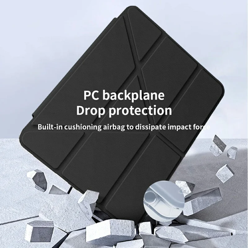 ZGA Protective Case For iPad 10.2 (2021) / (2019) / (2020) , Y-Fold Stand PC + TPU Tablet Cover Built-In Pen Slot - Black