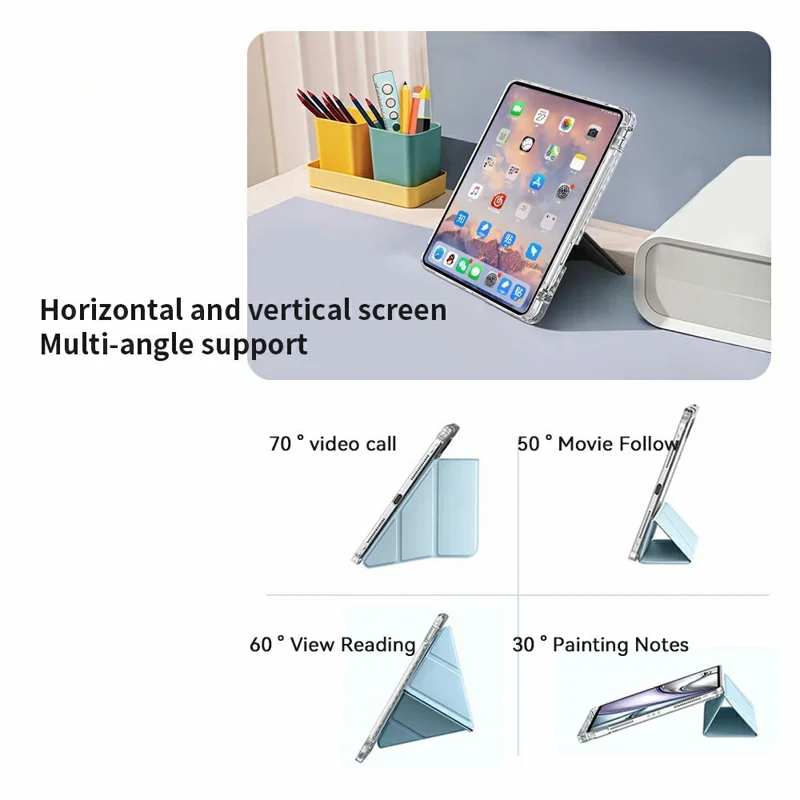 ZGA Protective Case For iPad 10.2 (2021) / (2019) / (2020) , Y-Fold Stand PC + TPU Tablet Cover Built-In Pen Slot - Black