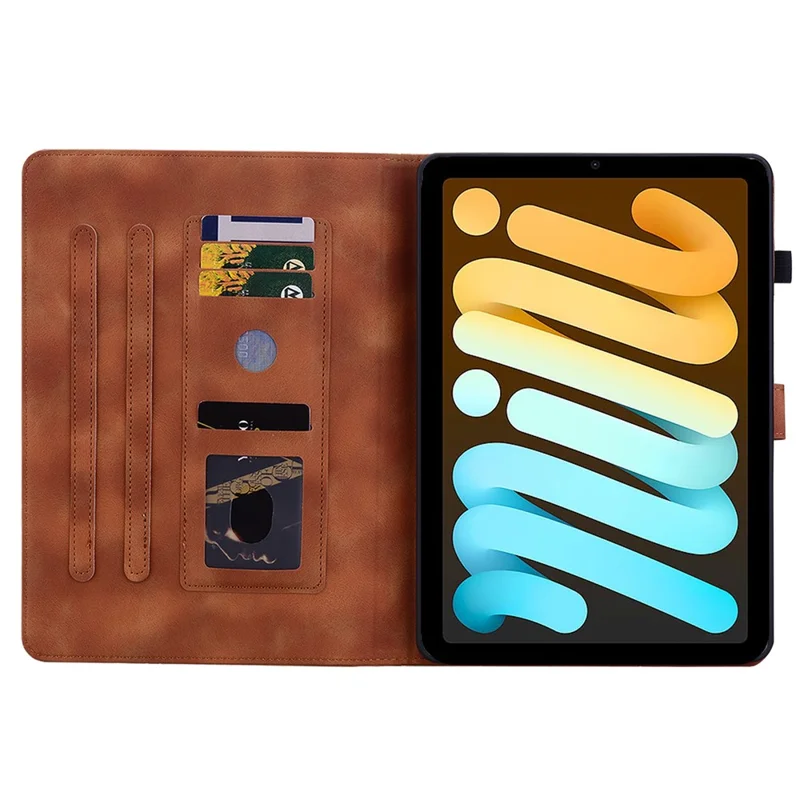 For iPad mini (2026) Case Lily Flower Imprint Card Slots Leather Tablet Cover - Brown