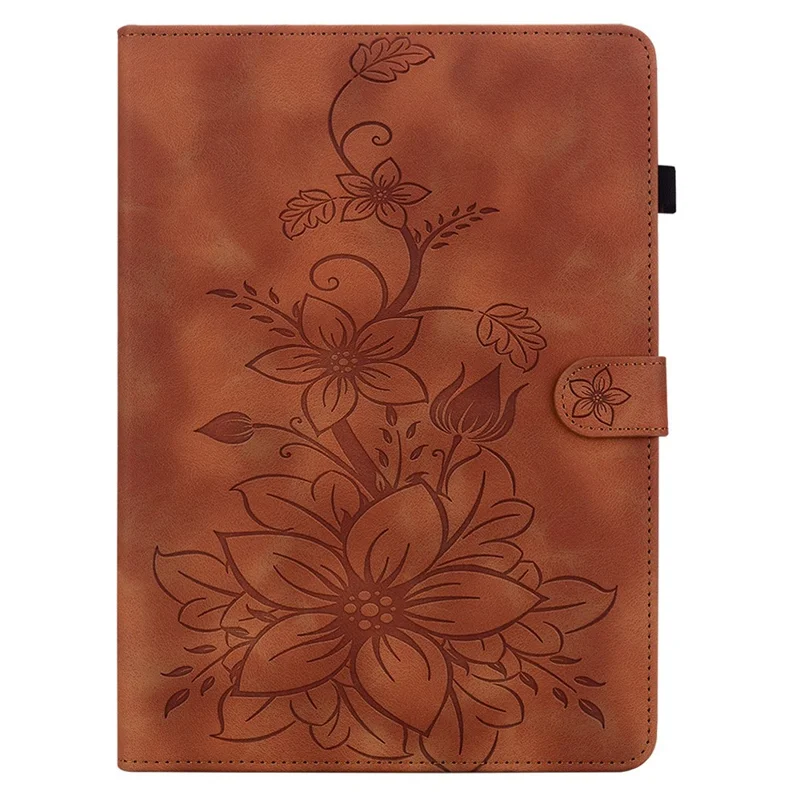 For iPad mini (2026) Case Lily Flower Imprint Card Slots Leather Tablet Cover - Brown