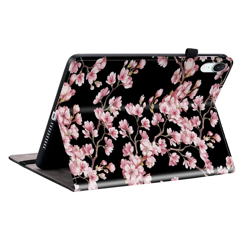 Cover in pelle per iPad mini (2026) con stampa motivo a fiore di susino, custodia con supporto e slot per schede