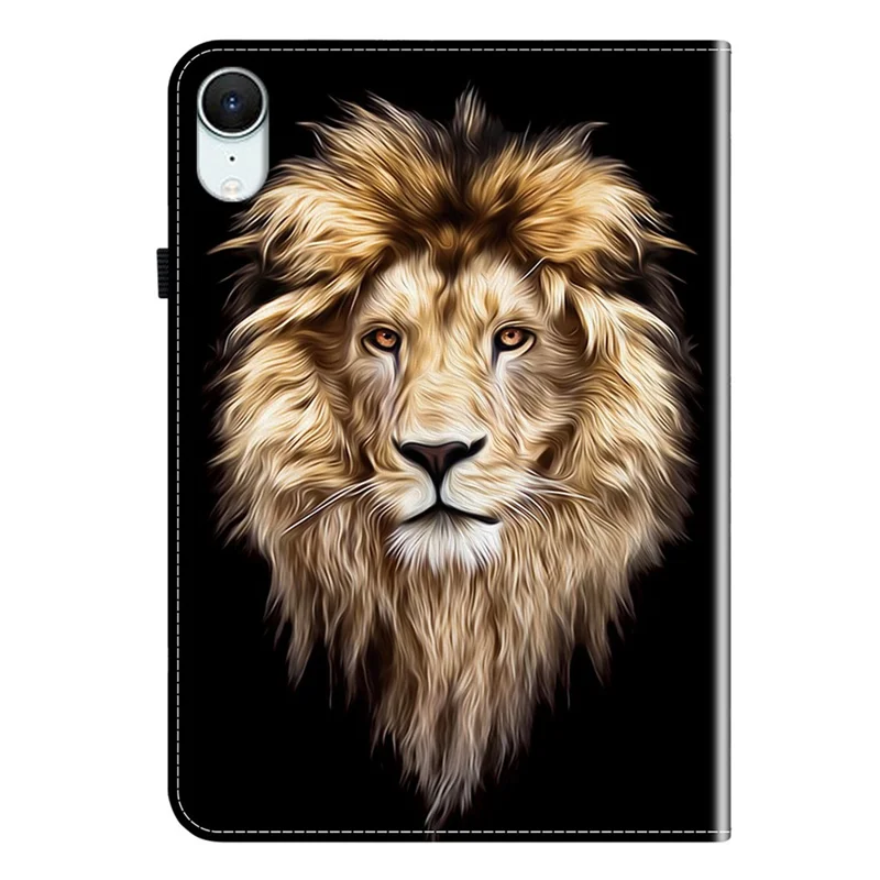 غطاء جلد لجهاز iPad mini (2026) مع تصميم مطبوع وحامل وفتحات لوضع البطاقات - رأس الأسد