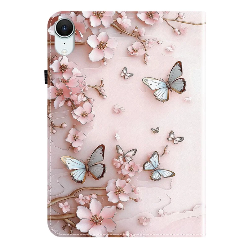 Pour iPad mini (2026) étui en cuir motif imprimé support housse tablette avec fentes pour cartes - Papillon rose