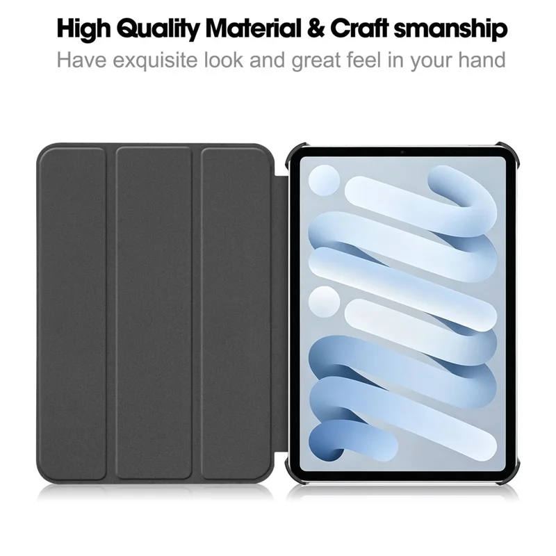 For iPad mini (2026) PU Leather Tablet Case Anti-drop Tri-Fold Stand Slim Protective Cover - Black