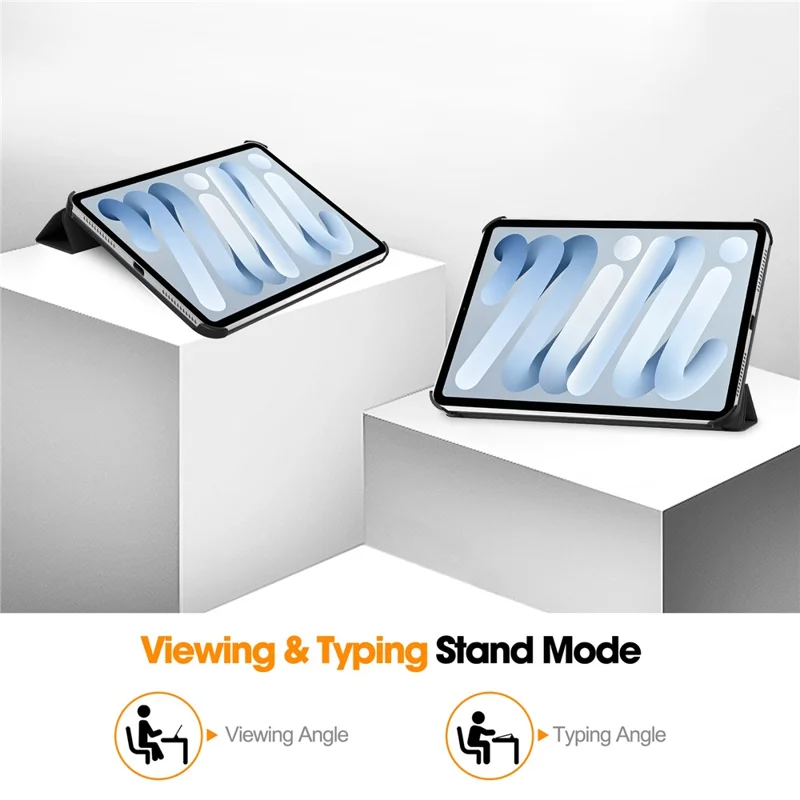 For iPad mini (2026) PU Leather Tablet Case Anti-drop Tri-Fold Stand Slim Protective Cover - Black