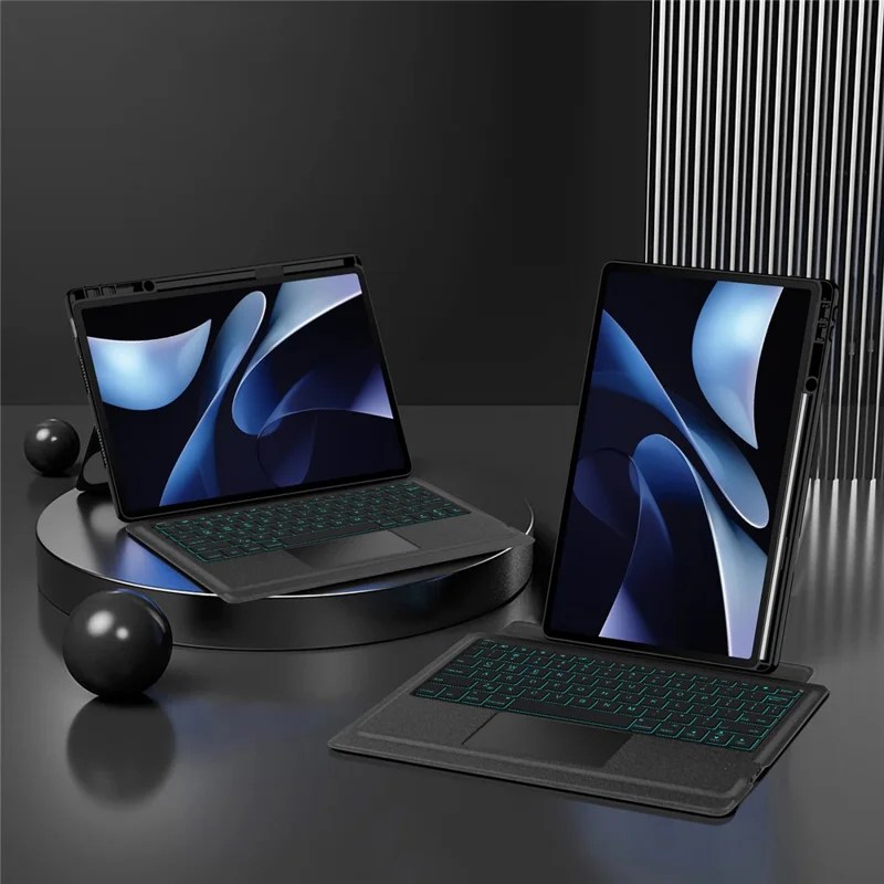 Cover in pelle per Huawei MatePad Air (2025) + Tastiera compatibile Bluetooth con Touchpad retroilluminato - Nero