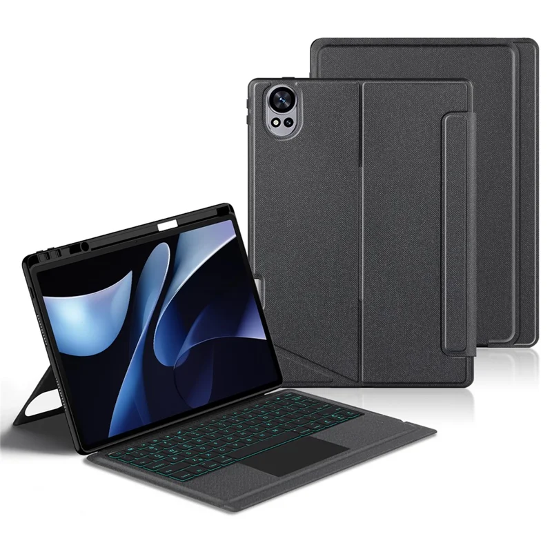 Cover in pelle per Huawei MatePad Air (2025) + Tastiera compatibile Bluetooth con Touchpad retroilluminato - Nero