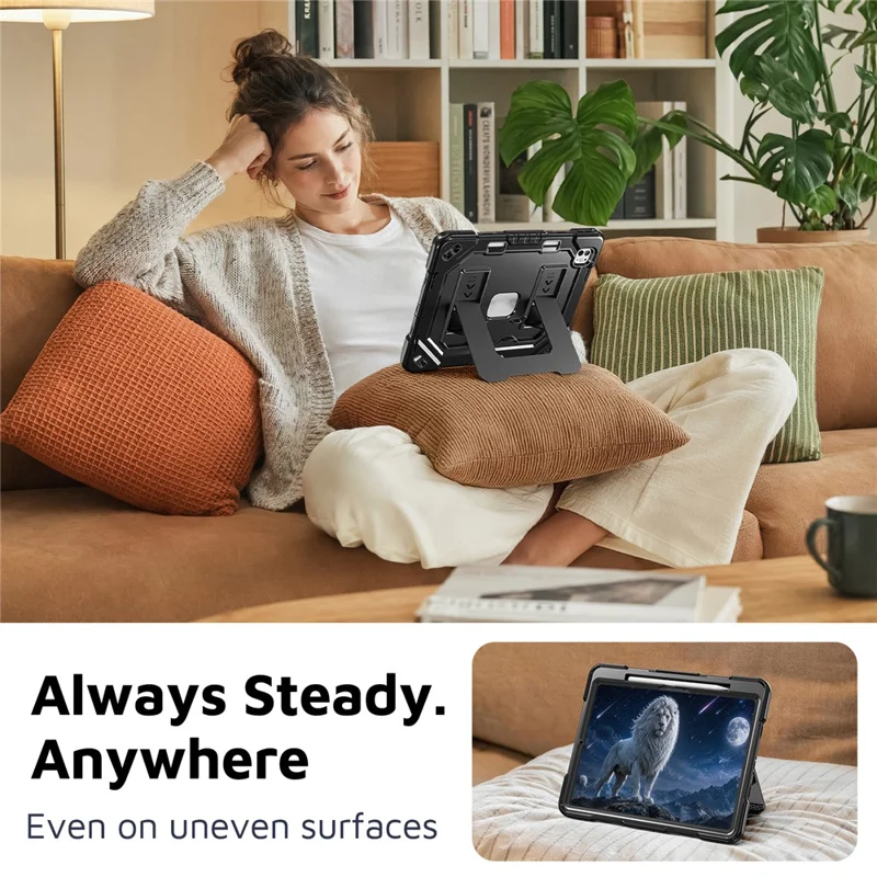 For iPad Pro 13 (2025) / (2024) Case Kickstand PC + TPU + Silicone Tablet Cover with Pen Holder - Black