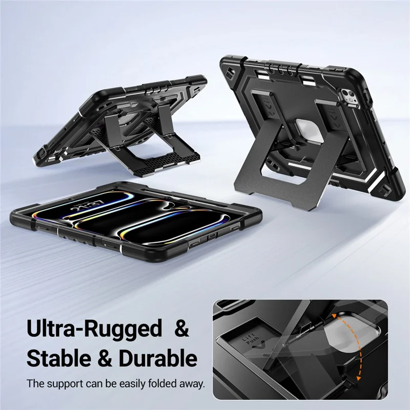 For iPad Pro 13 (2025) / (2024) Case Kickstand PC + TPU + Silicone Tablet Cover with Pen Holder - Black