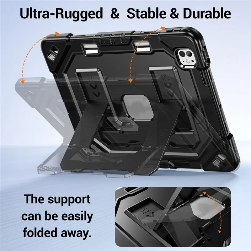 For iPad Pro 13 (2025) / (2024) Case Kickstand PC + TPU + Silicone Tablet Cover with Pen Holder - Black