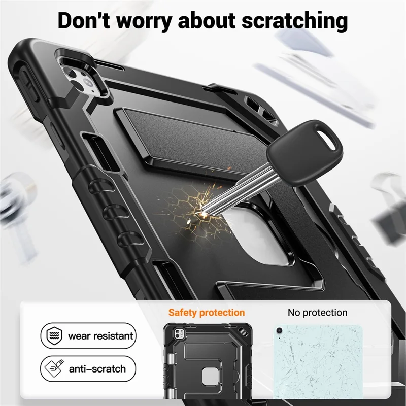 For iPad Pro 13 (2025) / (2024) Case Kickstand PC + TPU + Silicone Tablet Cover with Pen Holder - Black