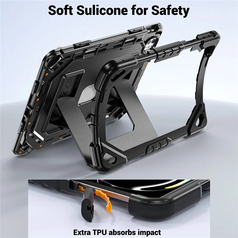 For iPad Pro 13 (2025) / (2024) Case Kickstand PC + TPU + Silicone Tablet Cover with Pen Holder - Black