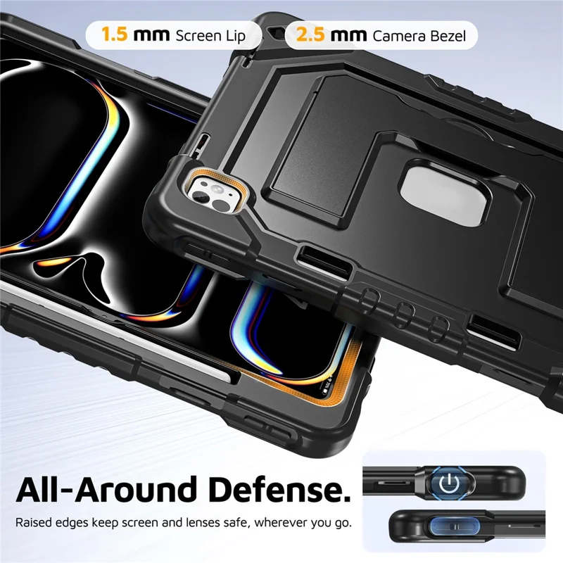 For iPad Pro 13 (2025) / (2024) Case Kickstand PC + TPU + Silicone Tablet Cover with Pen Holder - Black