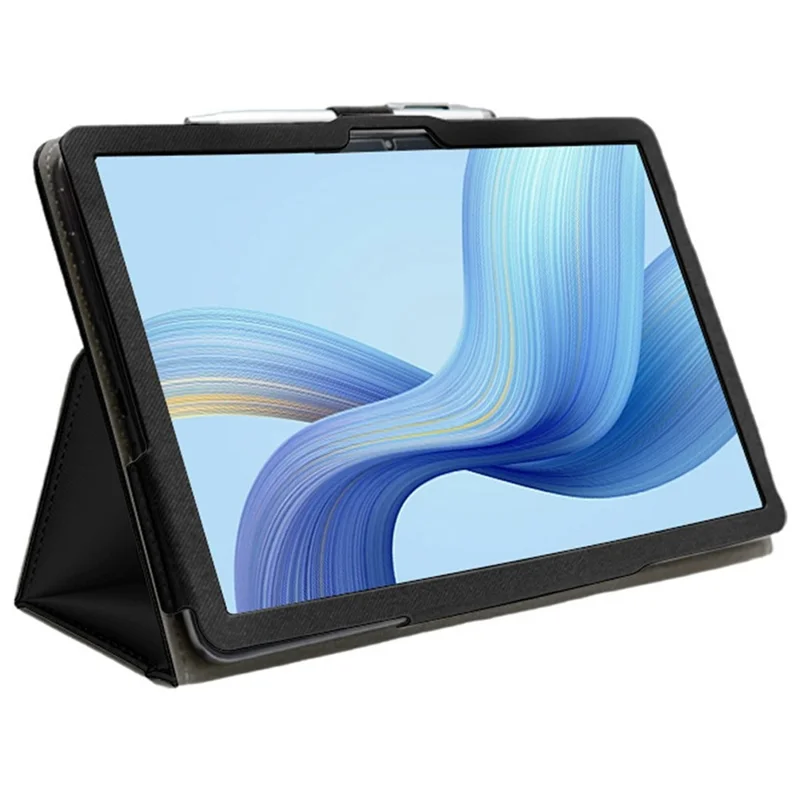 For Blackview Mega 12 Leather Case Foldable Stand Tablet Cover Built-in Hand Strap - Black