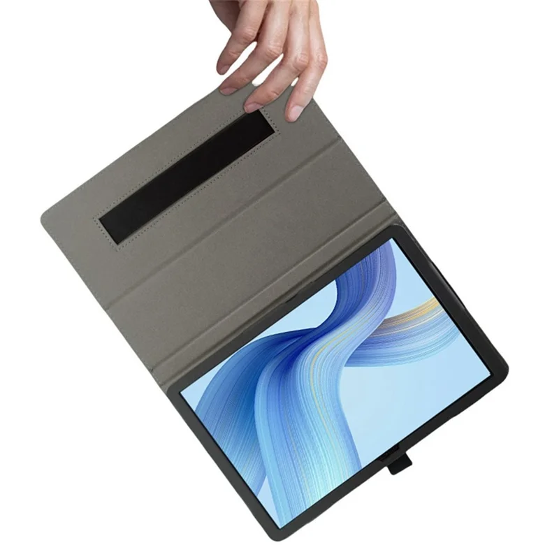 For Blackview Mega 12 Leather Case Foldable Stand Tablet Cover Built-in Hand Strap - Black