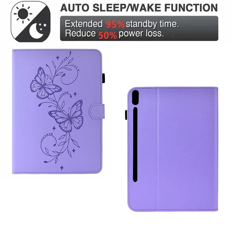 For Samsung Galaxy Tab S10 FE+ Case Butterfly Pattern PU Leather Card Slot Tablet Cover - Light Purple