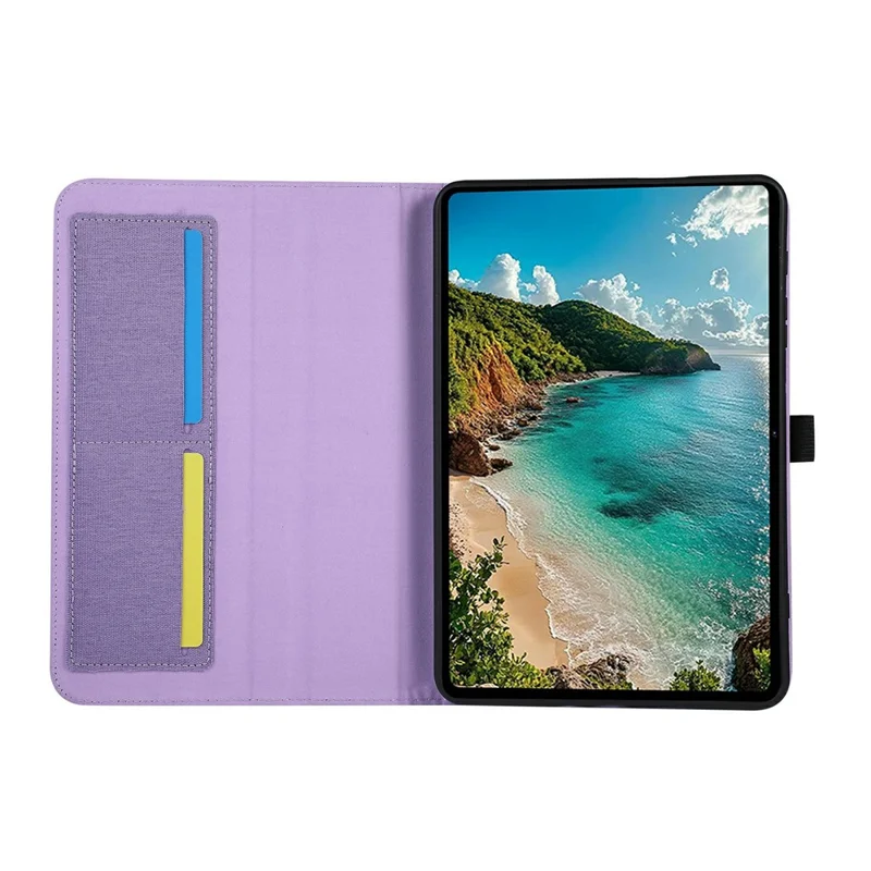 For TECNO Megapad SE2 Case with Stand Card Holder Cloth Texture Leather Tablet Cover - Purple