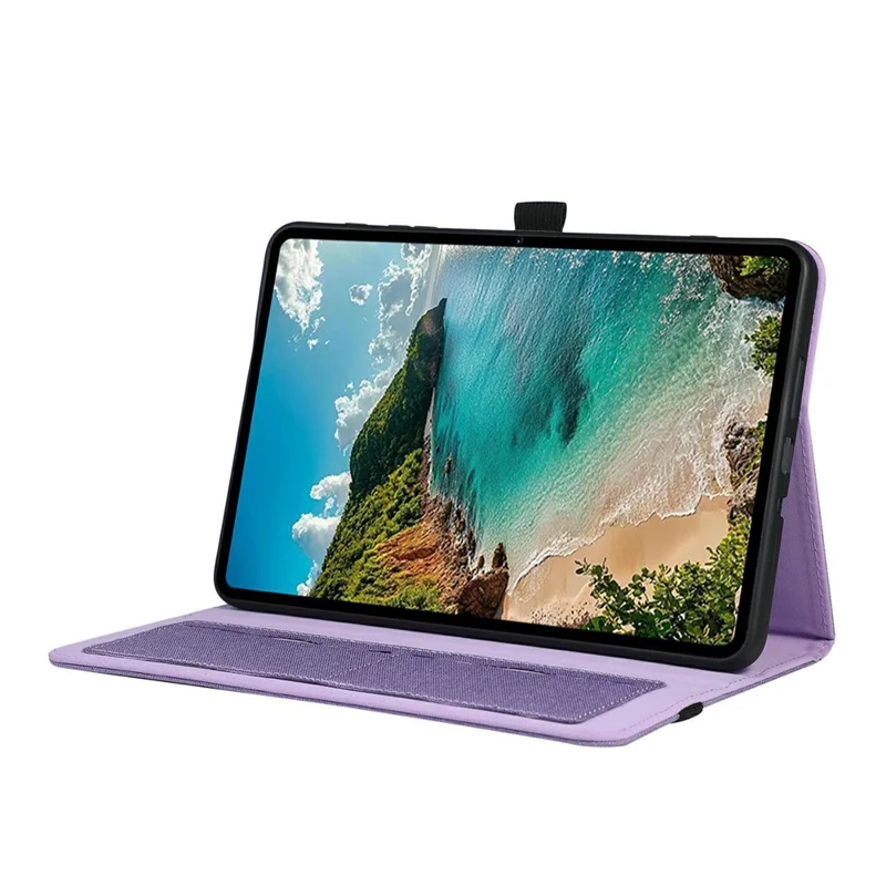 For TECNO Megapad SE2 Case with Stand Card Holder Cloth Texture Leather Tablet Cover - Purple
