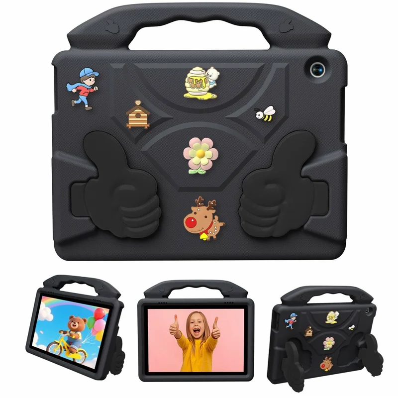 For Lenovo Tab M10 HD EVA Case Cartoon Thumb Kickstand Shockproof Tablet Cover - Black