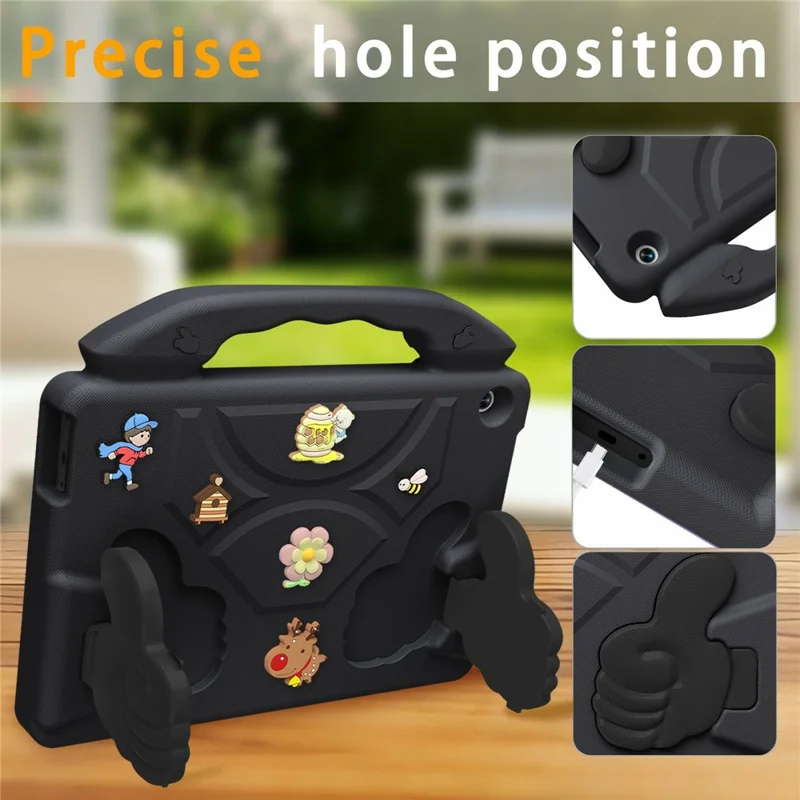 For Lenovo Tab M10 HD EVA Case Cartoon Thumb Kickstand Shockproof Tablet Cover - Black