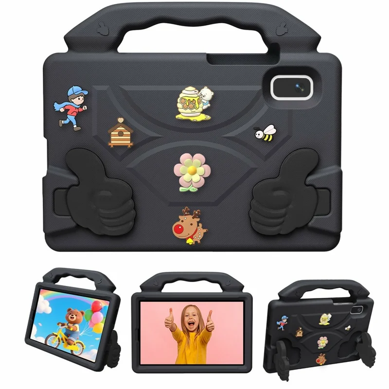 For Lenovo Tab M9 EVA Case Cartoon Thumb Kickstand Shockproof Tablet Cover - Black