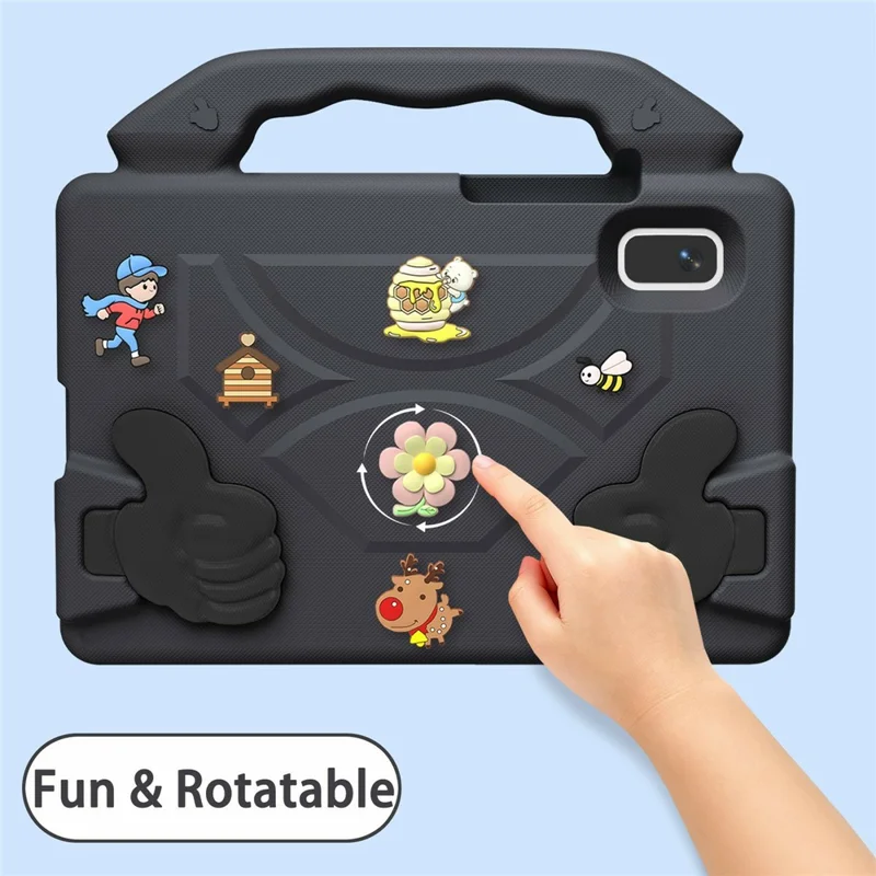 For Lenovo Tab M9 EVA Case Cartoon Thumb Kickstand Shockproof Tablet Cover - Black