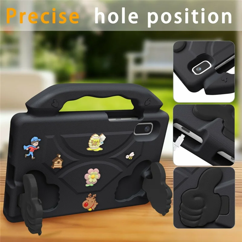 For Lenovo Tab M9 EVA Case Cartoon Thumb Kickstand Shockproof Tablet Cover - Black