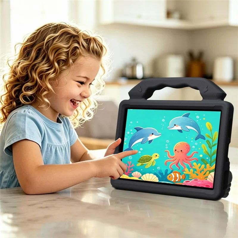 For Lenovo Tab M9 EVA Case Cartoon Thumb Kickstand Shockproof Tablet Cover - Black