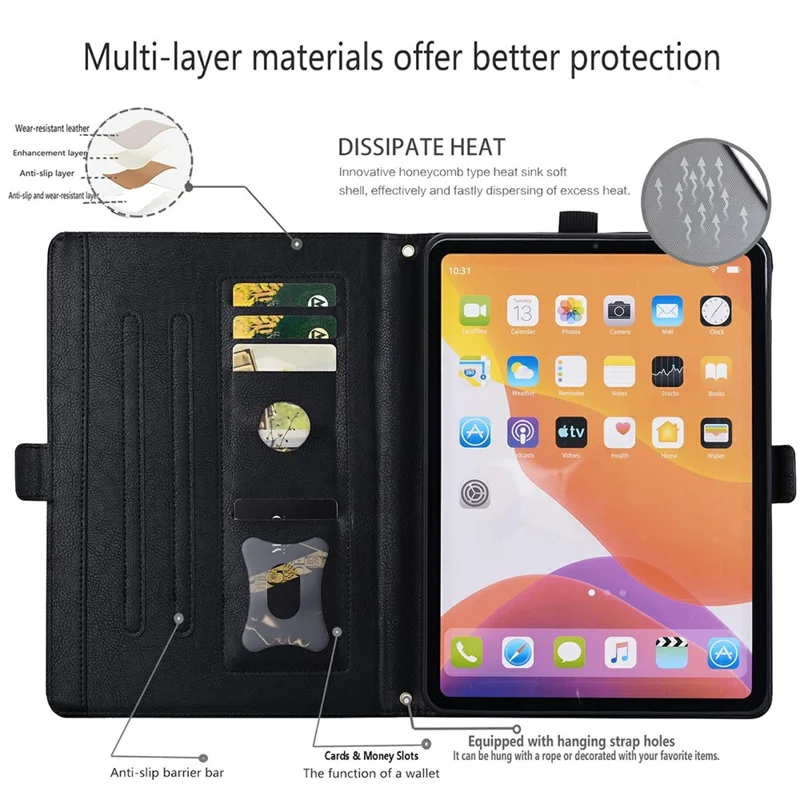 For Xiaomi Pad 9 Pro Max Case Front Pocket Business Leather Tablet Cover with Card Holder Stand - Black
