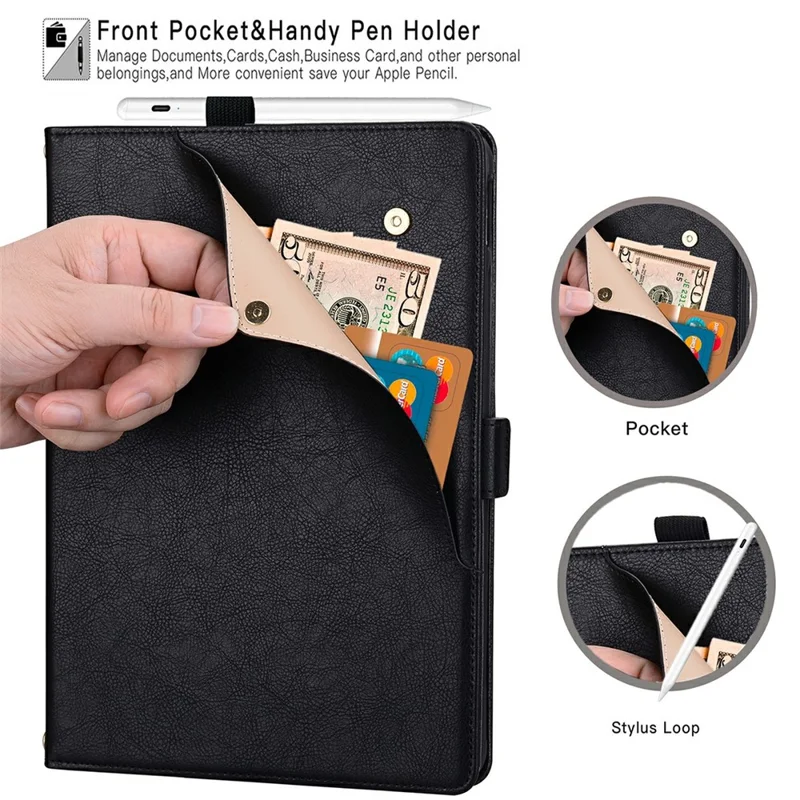 For Xiaomi Pad 9 Pro Max Case Front Pocket Business Leather Tablet Cover with Card Holder Stand - Black