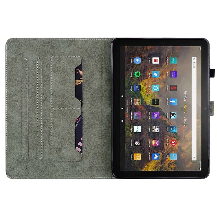 For Amazon Fire HD 10 (2021) / Fire HD 10 Plus (2021) Stand Card Holder Leather Tablet Case Cute Tiger Pattern Imprinted Shockproof Cover - Black