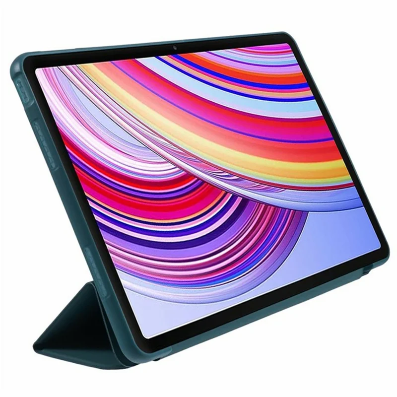 For Xiaomi Poco Pad M1  /  Redmi Pad 2 Pro Case PU Leather + Silicone Tri-Fold Stand Tablet Cover - Blackish Green