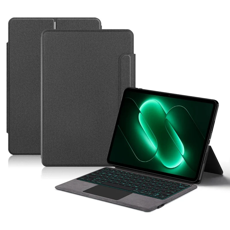 For Xiaomi Pad 9 Leather Case + Touchpad Bluetooth-Compatible Keyboard with Backlit - Black