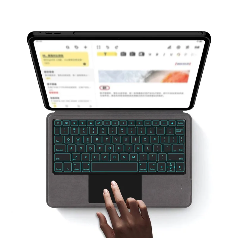 For Xiaomi Pad 9 Leather Case + Touchpad Bluetooth-Compatible Keyboard with Backlit - Black