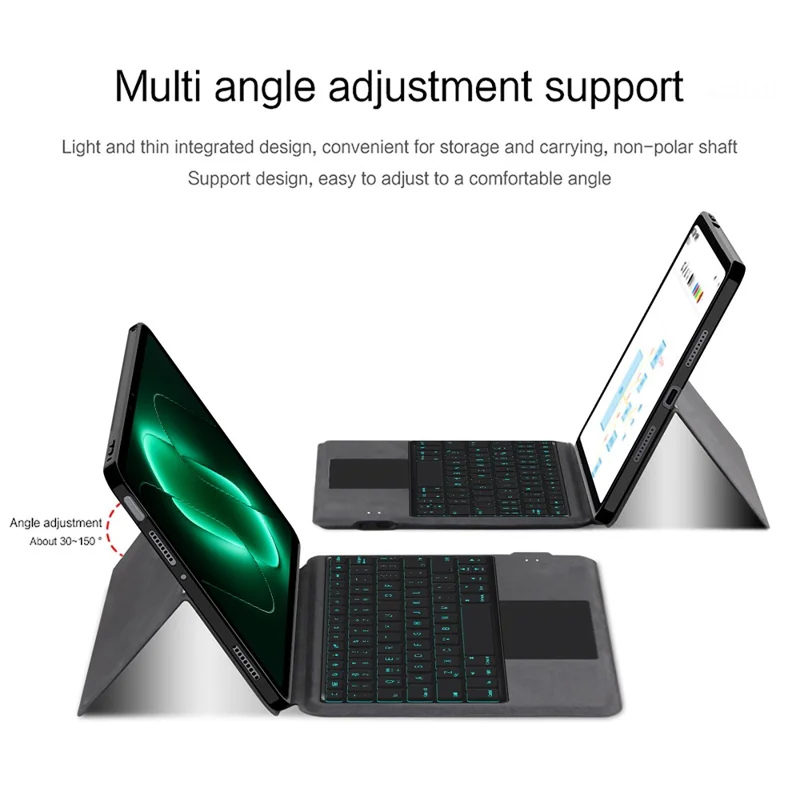 For Xiaomi Pad 9 Leather Case + Touchpad Bluetooth-Compatible Keyboard with Backlit - Black