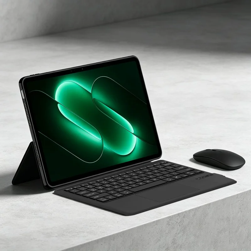 For Xiaomi Pad 9 Pro Leather Case + Touchpad Bluetooth-Compatible Keyboard (without Backlit) - Black