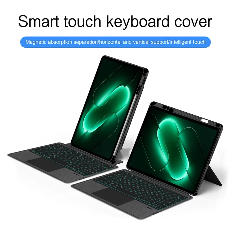 For Xiaomi Pad 9 Pro Leather Case + Bluetooth-Compatible Keyboard with Backlight Trackpad - Black