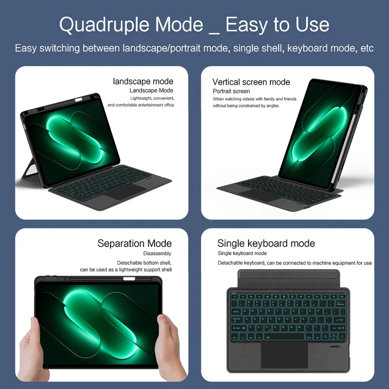 For Xiaomi Pad 9 Pro Leather Case + Bluetooth-Compatible Keyboard with Backlight Trackpad - Black